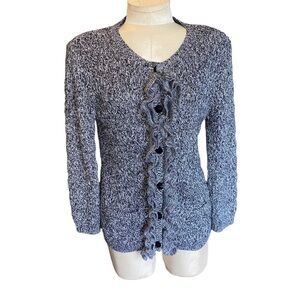 Ruby Rd Front Ruffle Jewel Button Up Grey Cardigan with Pockets Women’s Sz Large